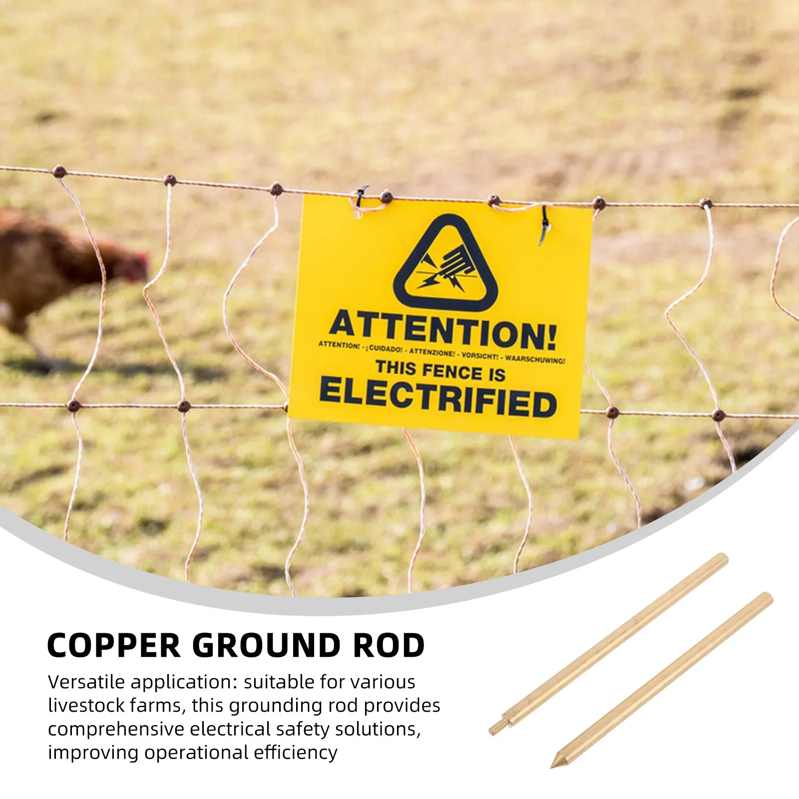 Ground Rod Brass Galvanized 8mmx300mm Electric Fence Earth Pin Stable Conductivity Outdoor Livestock Earthing Electrode Fence