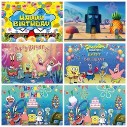 SpongeBob SquarePants fundo de festa para crianças, feliz aniversário decoração, abacaxi casa, fotografia pano de fundo, personalização