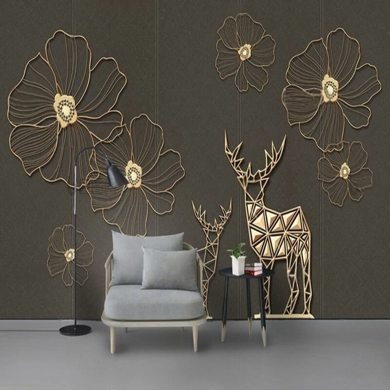 

Современные и простые золотые линии цветы сливы ТВ роскошный дом гостиная фон стена