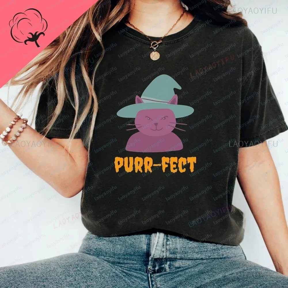 Purr-fect Cat Halloween - Fun and Crazy Retro Copycat Style T-Shirt - Short Sleeve Men's and Women's Pure Cotton T-shirt