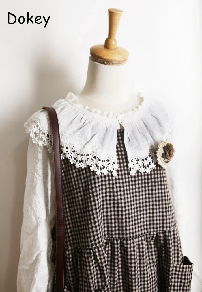 Vintage Mori Plaid Vest Dress donna giapponese Preppy Lace-up senza maniche Pullover allentato abiti Casual lunghi in cotone e lino