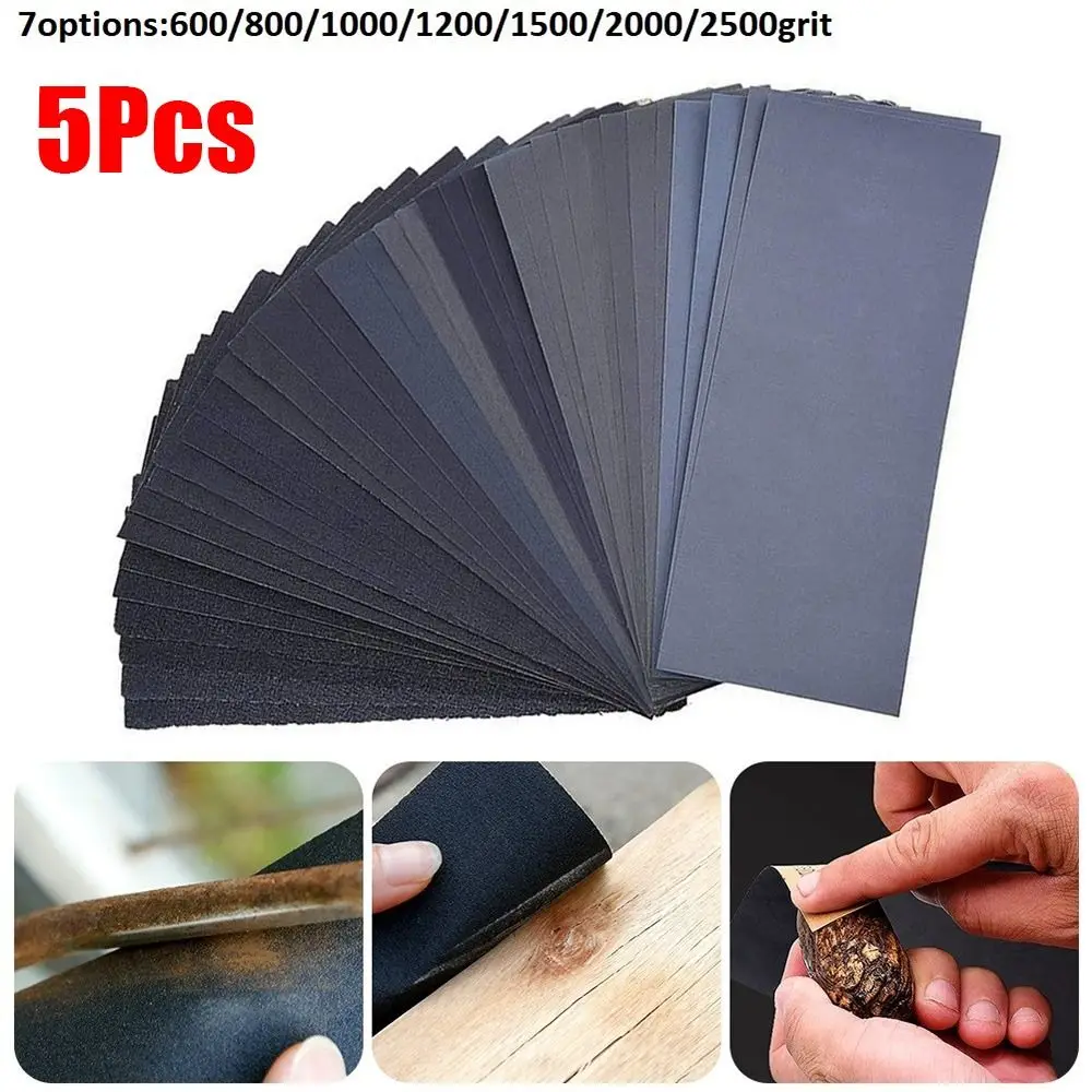 5Pcs Wet Dry Sandpaper For Metal Glass Ceramic Wood 600/800/1000/1200/1500/2000/2500 Grit Abrasive SandPapers Water/Dry