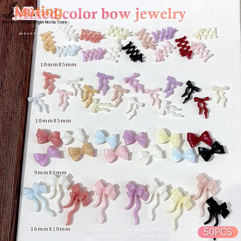 50 szt. Mini Kokardki Macaron Kolorowe Ozdoby do Paznokci 3D Słodkie Minimalistyczne Wiązanki Żywiczne Charmsy do Paznokci DIY Kolczyki Akcesoria do Paznokci