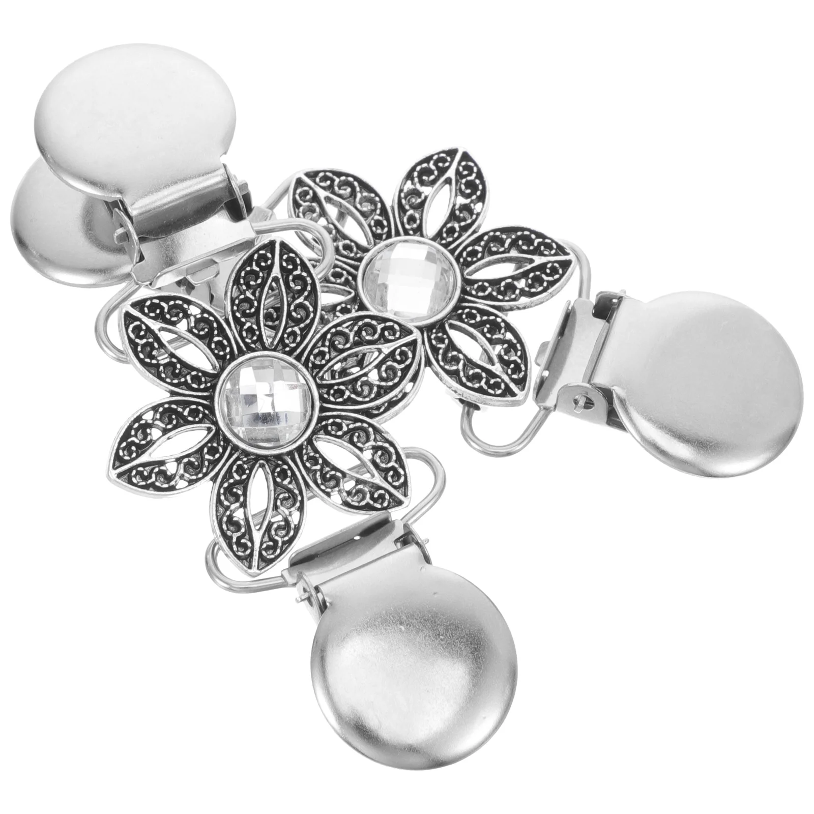 

2Pcs Sweater Clips White Crystal Inlaid Tie Vintage Design Cardigan Clip for Sweaters Scarves Buckle Elegant