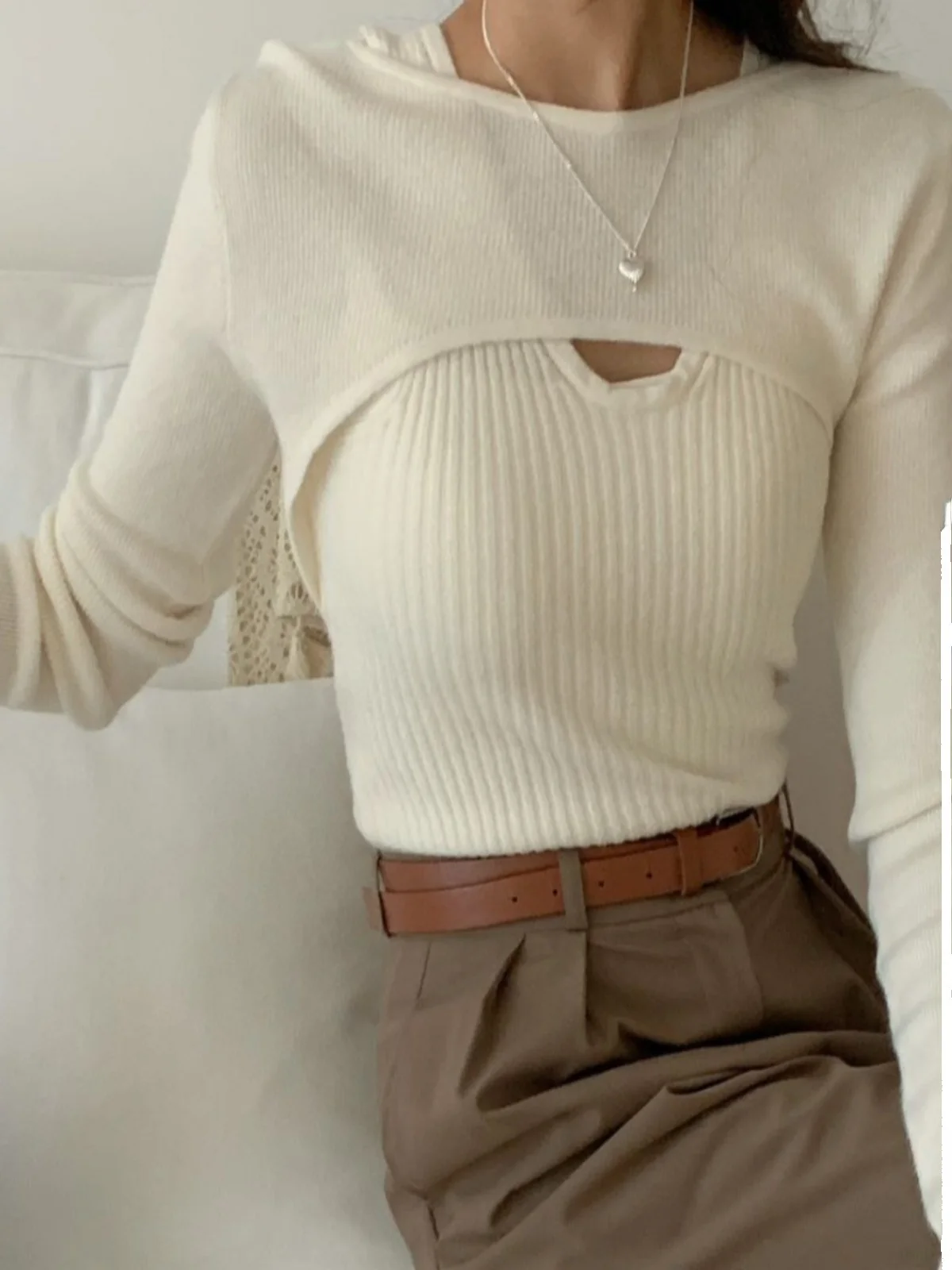 

Fall Women's Slim Fit Hollow out Knitted Sweater Base Layer Top Sexy Overhead Design Comfortable Breathable Warm Long Sve