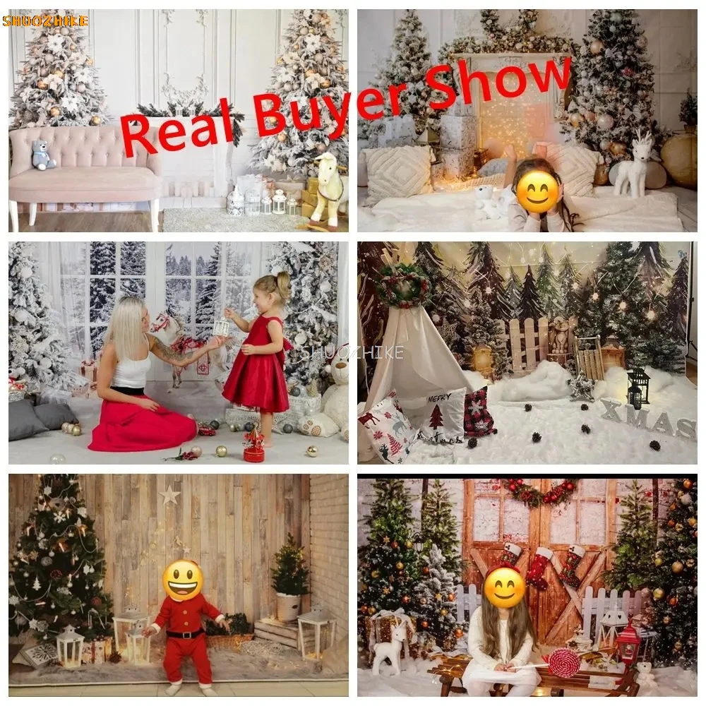 Kerstboom Cadeau Photocall Achtergrond Venster Open haard Baby Familieportret Fotografie Achtergronden Decoratie Voor Fotostudio