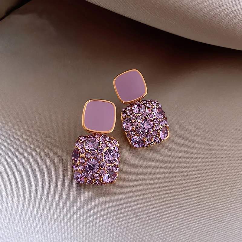 New Vintage Purple Shiny Crystal Geometric Women Earrings Contracted Sweet Lovely Fine Shiny Drop Earrings Jewelry-7298 image 5
