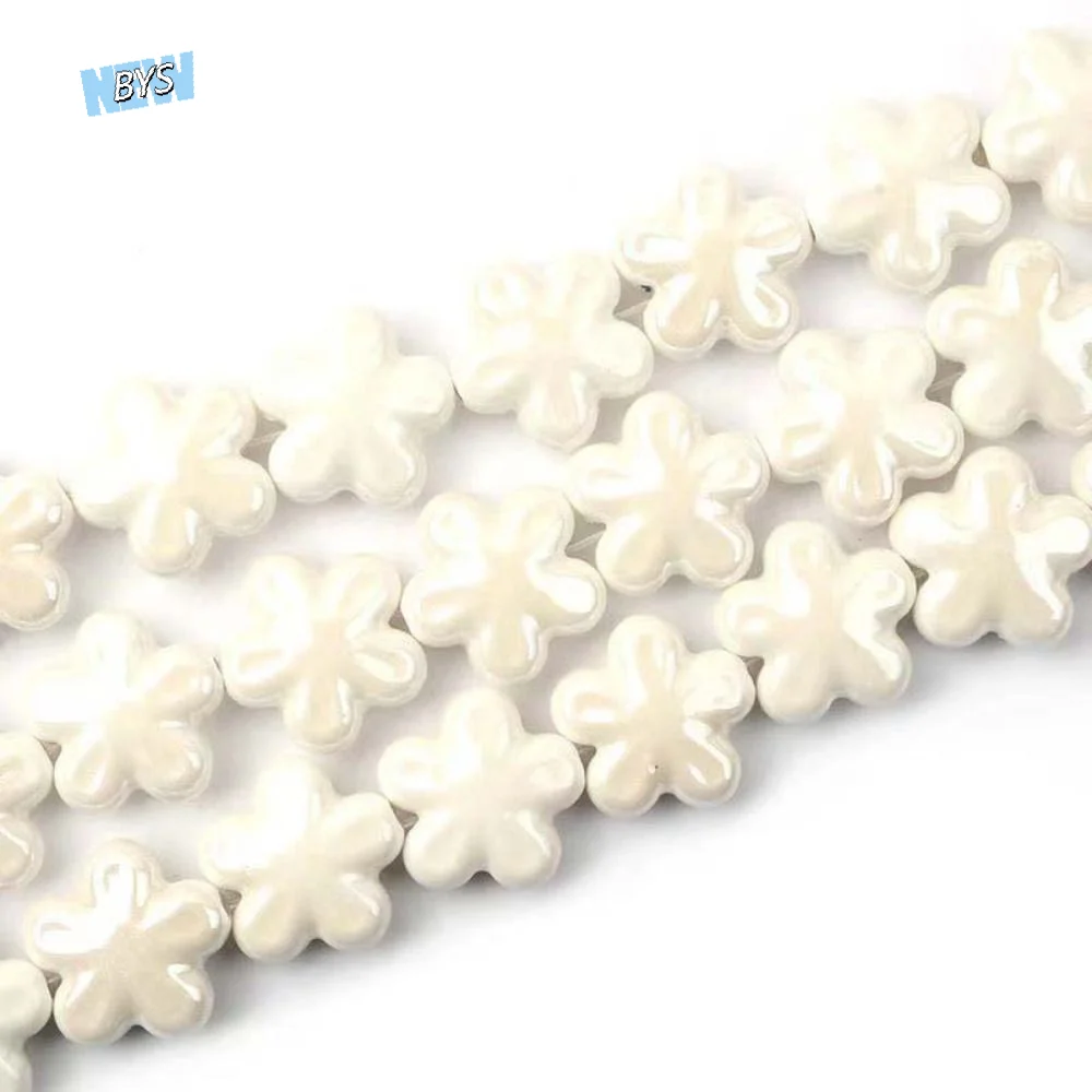 

10pcs Handmade Craft Five-petaled Flower Bead Fresh Color Fashion Ceramic Spacer Loose Beads Necklace Earrings 3D