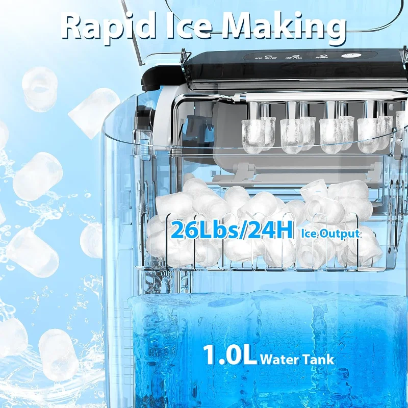 Antarctic Star Countertop Ice Maker，Portable Ice Makers with Self-Cleaning, Bullet Ice Machine, 26Lbs/24H
