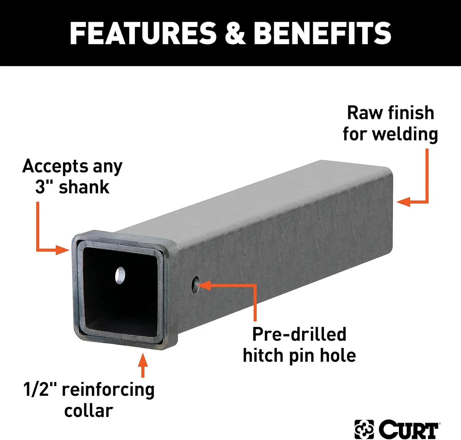 49518 أنبوب استقبال وصلة مقطورة من الفولاذ الخام الملحوم مقاس 3 × 18 بوصة، فتحة دبوس 5/8 بوصة #3