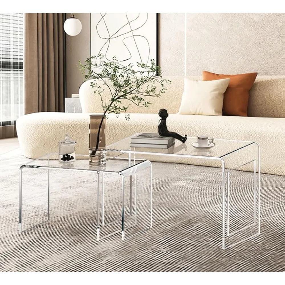 

Acrylic Coffee Table Set of 2, Nesting Side End Tables, Modern Tables for Living Room, Bathroom, Bedroom 2016