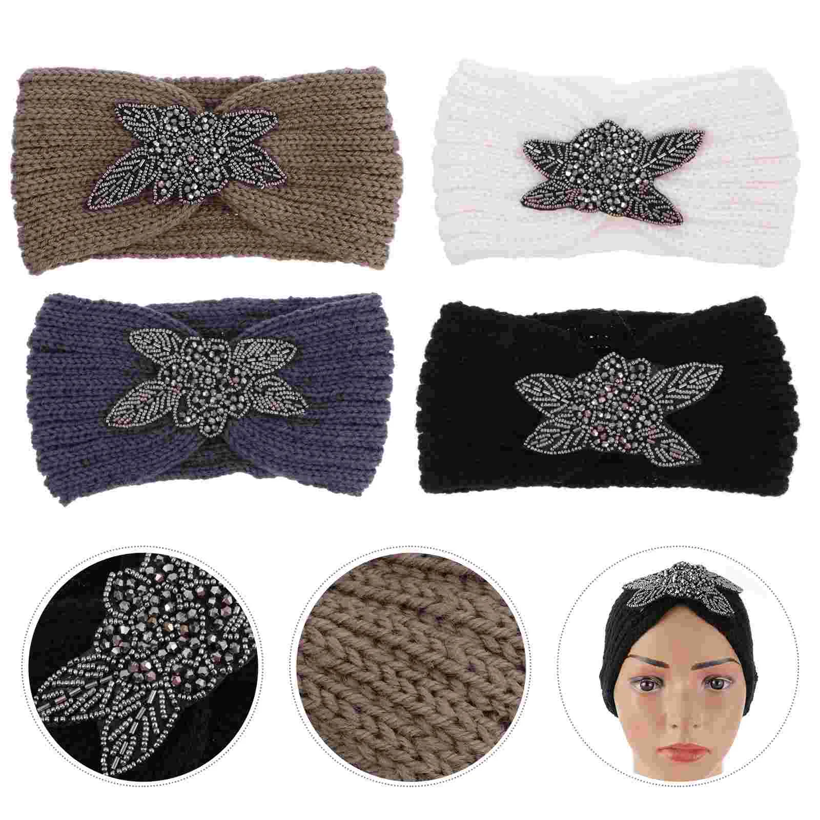 

Makeup Hairband Diamond Headband Rhinestone Women Diamond-studded Winter Warm Accessory Yarn Face Washing