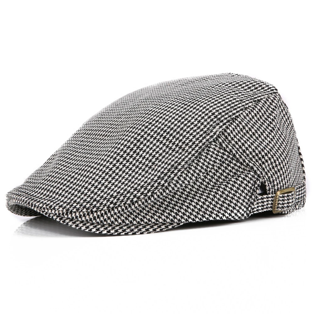 FLAT CAP Newsboy Berets for Men Black White Plaid Spring Summer Adjustable Men Women Berets Artist Painter Peaked Caps