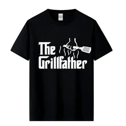 Men's Fashion The Grillfather Grey Funny BBQ Grill Chef Tee Shirt Cotton Short Sleeve T-Shirt