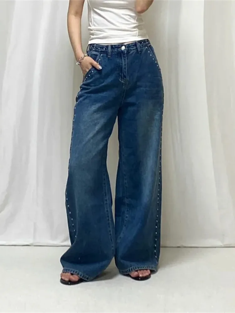 

High Waist Jeans with Rivet Trim JL New Sle Women's Sweater Commute Sle Spring Autumn Season Denim Fabric No Brand