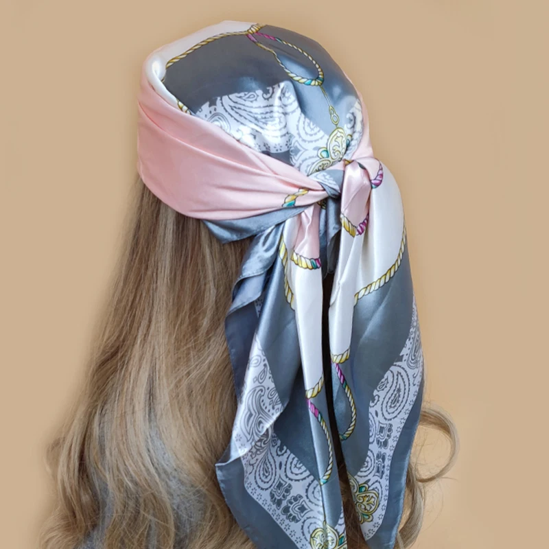 90*90cm Fashion Handkerchief Neck Scarf Women Small Shawl Silk Satin Hair Female Square Headband Bandana Head muffler beach wrap