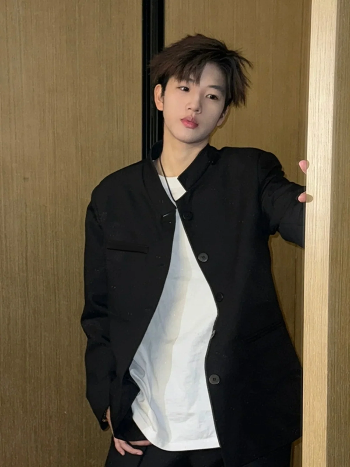 

New Chinese Sle Stand Collar Men's Spring Autumn Jaet Casual Suit Outerwear Haome Youthful Pure Color Long Sve