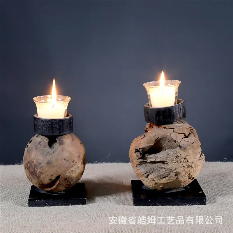 Handmade Wooden Candlestick Retro Rotten Wood Root Branch Candle Holder Creative Ornament for Romantic Dinner Home Decor