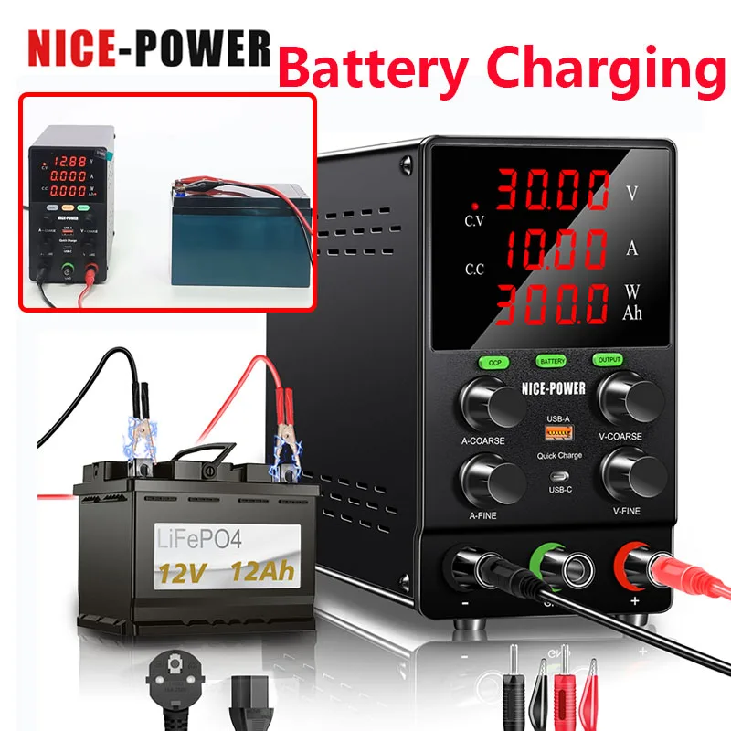 NICE POWER 30V 120V Lithium Battery Charger Lab DC Power Supply Adjustable Bench Power Source Switch Digital Voltage Regulator