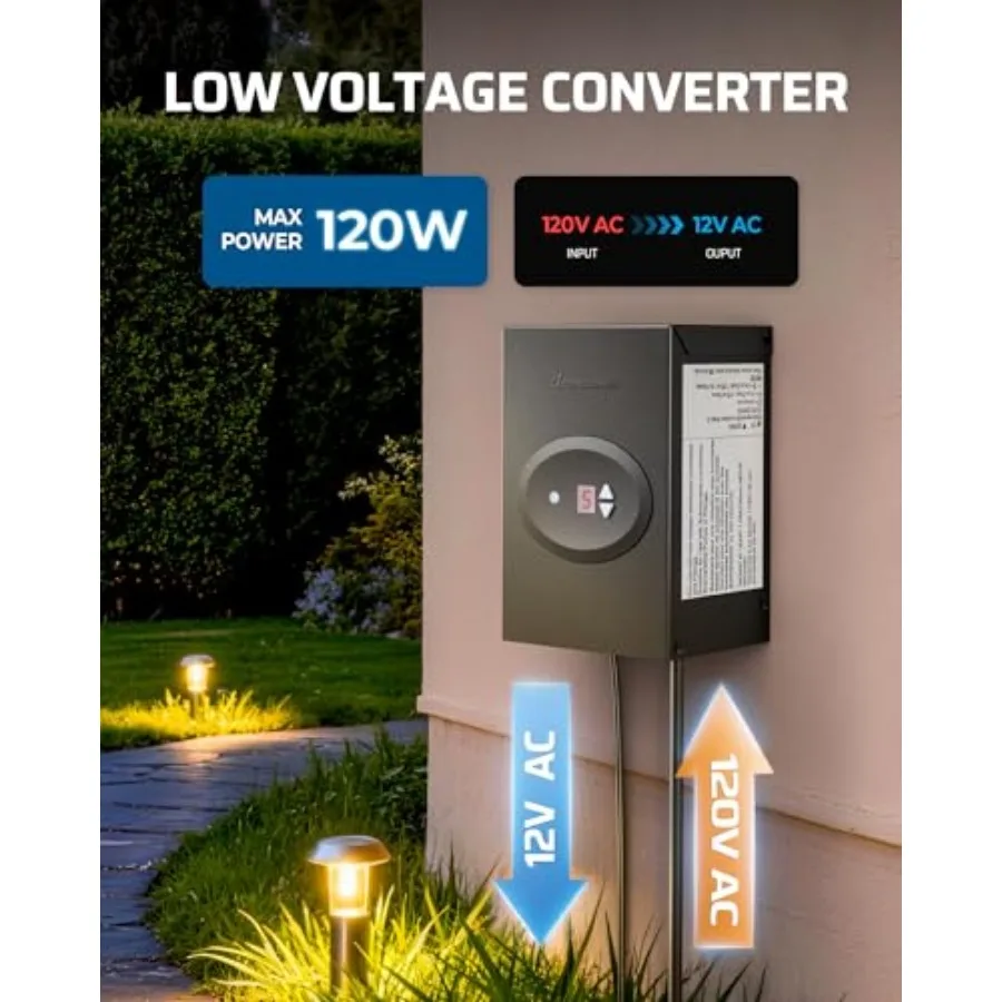 Low Voltage Landscape Transformer Outdoor Transformer with Timer and Photocell Sensor 120V AC to 12V AC Weatherproof for LED Li