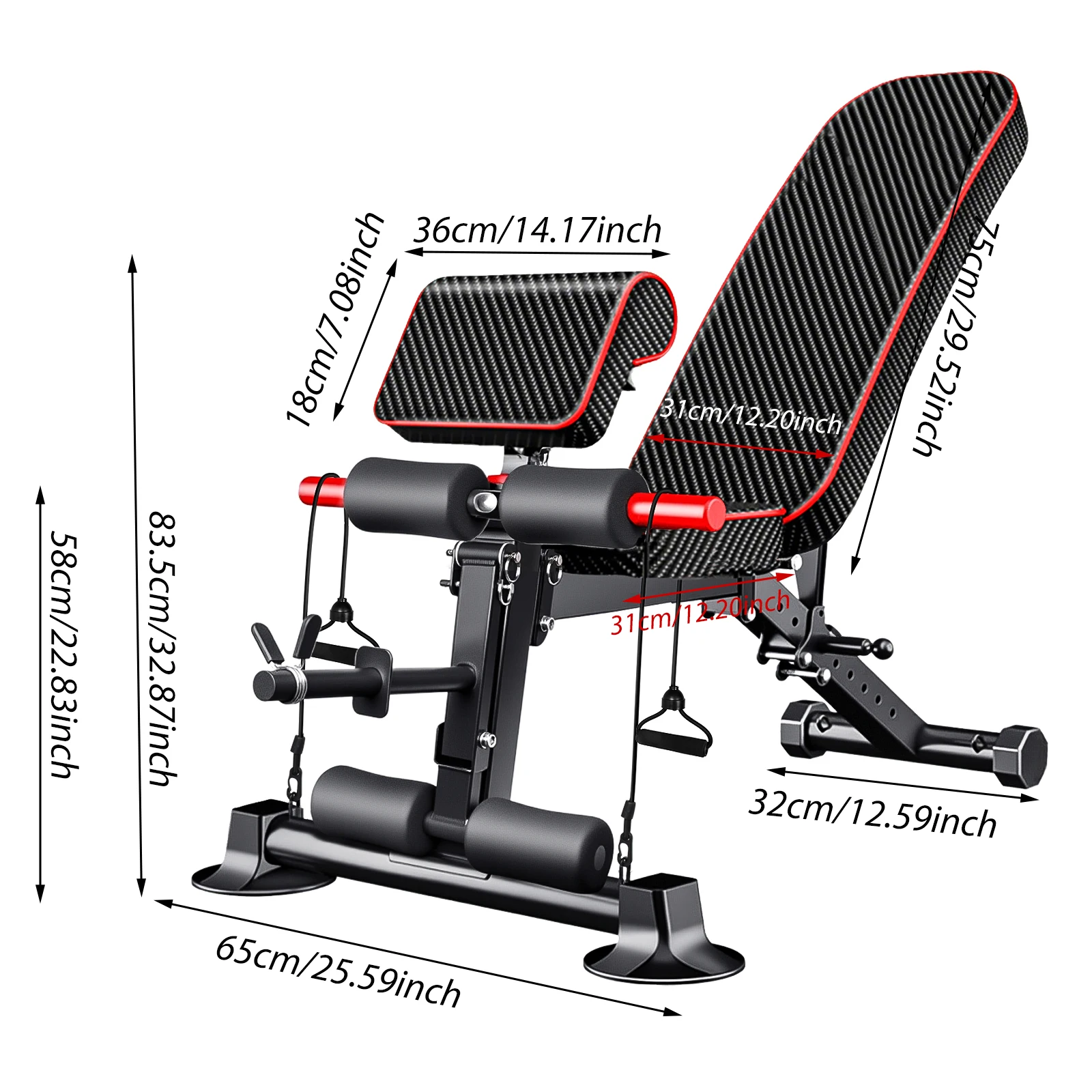 Verstellbare Trainingsbank mit Beinverlängerung, klappbare Hantelbank mit Neigungsverstellung, maximale Belastung 350 kg, Ganzkörper-Trainings-Fitnessbank – Detail 2