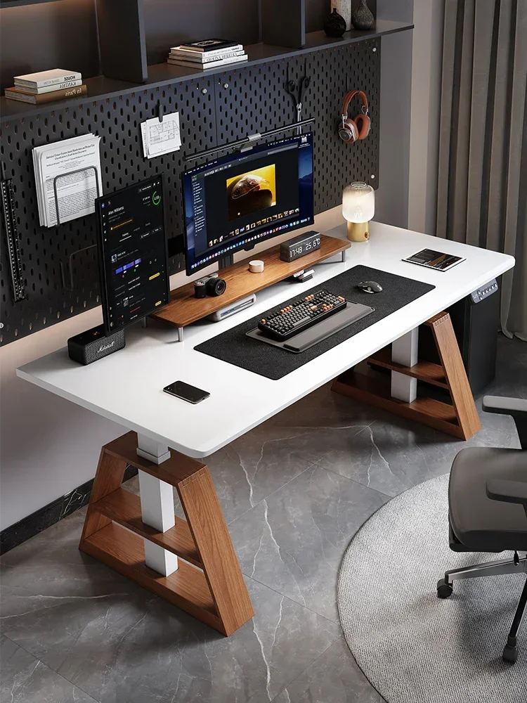 محطة رفع كهربائية جمالية ممتازة، كمبيوتر مكتبي عمودي، خشب متين، عمل أبيض ومكتب دراسة