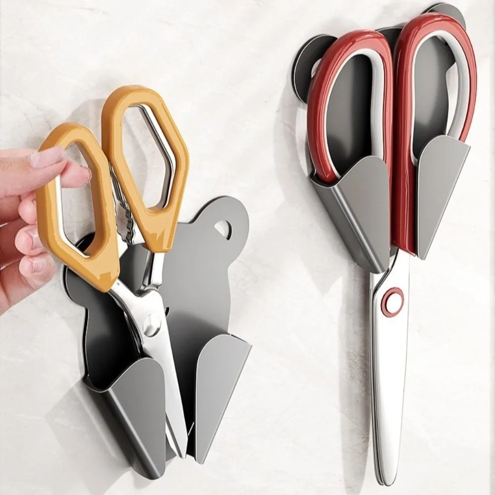 

3pcs Wall Mounted Scissor Storage Rack Self-adhesive Punch-Free Scissor Holder Cartoon Practical Scissor Organizer Office Use