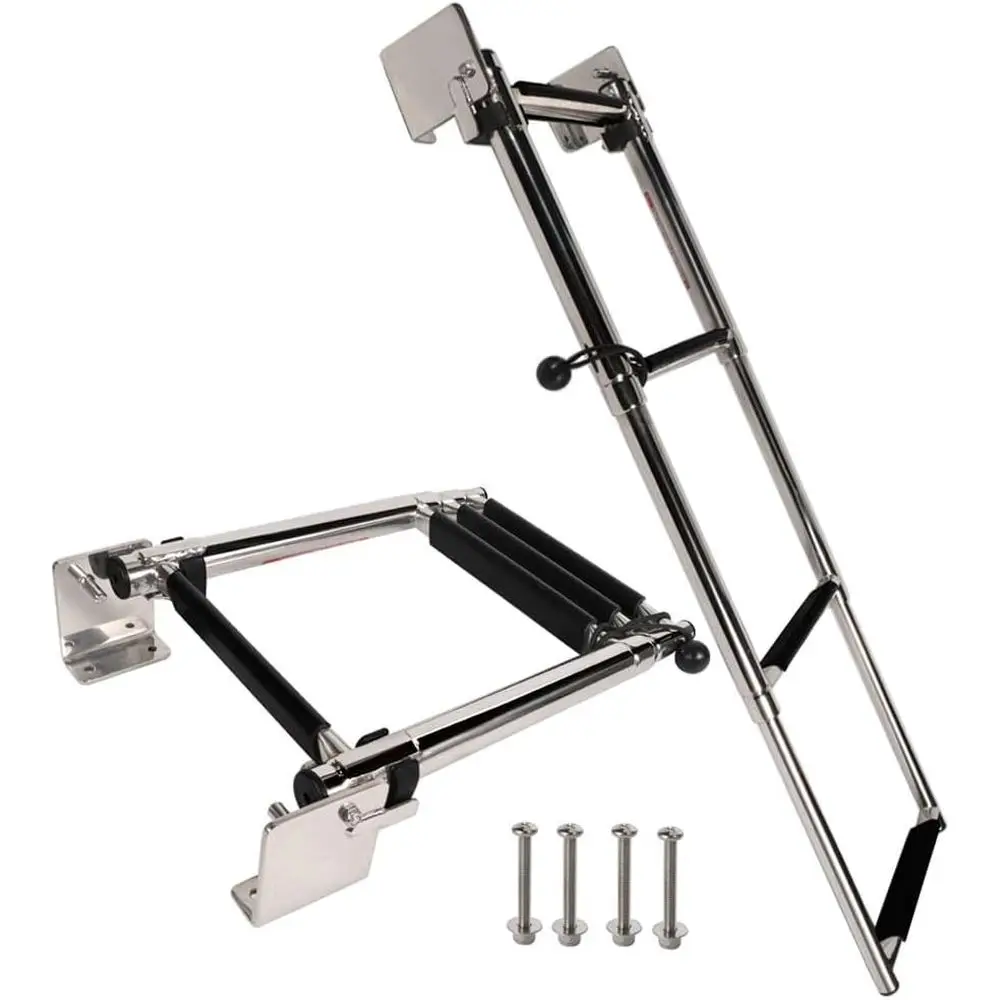 316 Stainless Steel Telescoping Transom Ladder, 4 Steps with Self-Locking Brackets