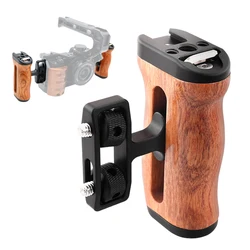 Universal Camera Cage Left /Right  Side Handle for Sony Canon Nikon Camera Cage Wooden Handle Grip Cold Shoe for Mic Video Light