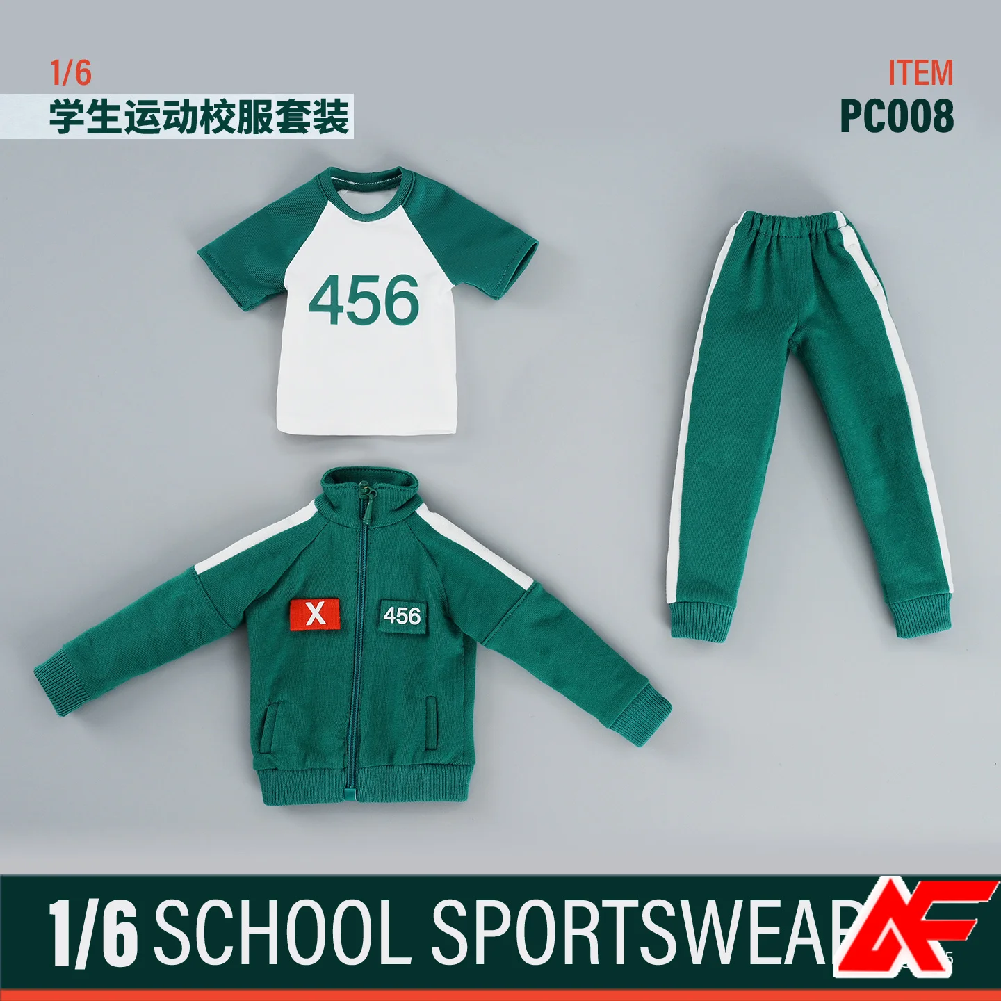PC008 1/6 Scale Green Student Sports School Uniform Set T-shirt Clothes Model Fit 12'' Male Soldier Action Figure Body Dolls