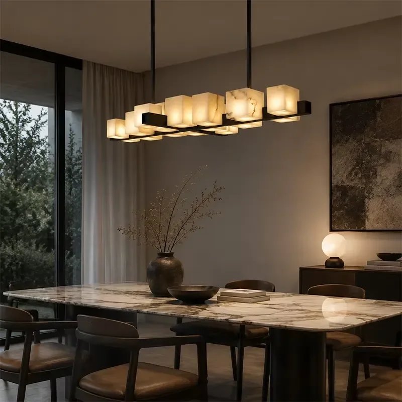 Custom Dining Modern Marble Pendant Hanging Lamp Minimalist Nordic Alabaster Black LED Chandelier