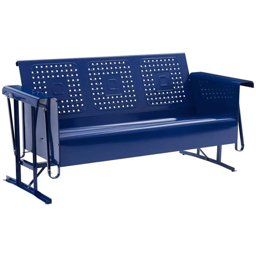 

Modern Retro Metal Patio Sofa Glider, Glossy Navy Finish, Durable Steel Construction, Weather-Resistant, Smooth, Customized