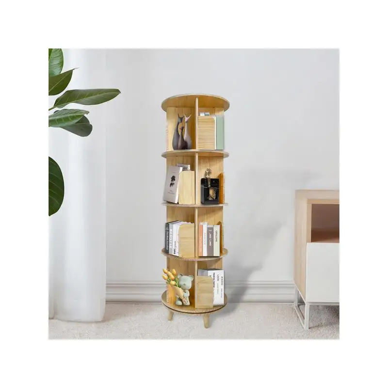 360° Rotating Bookcase Display Rack Pine Wood Bookshelf - Multi-Level Storage for Books and Decor