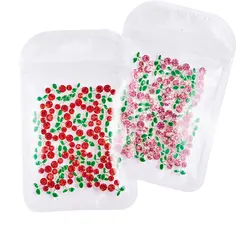 40pcs 3D Cherry Nail Charms Red & Pink Cherry Nail Rhinestone Nail Gems Nail Glitter Stud Fruit Nail Slices for Nail Jewelry