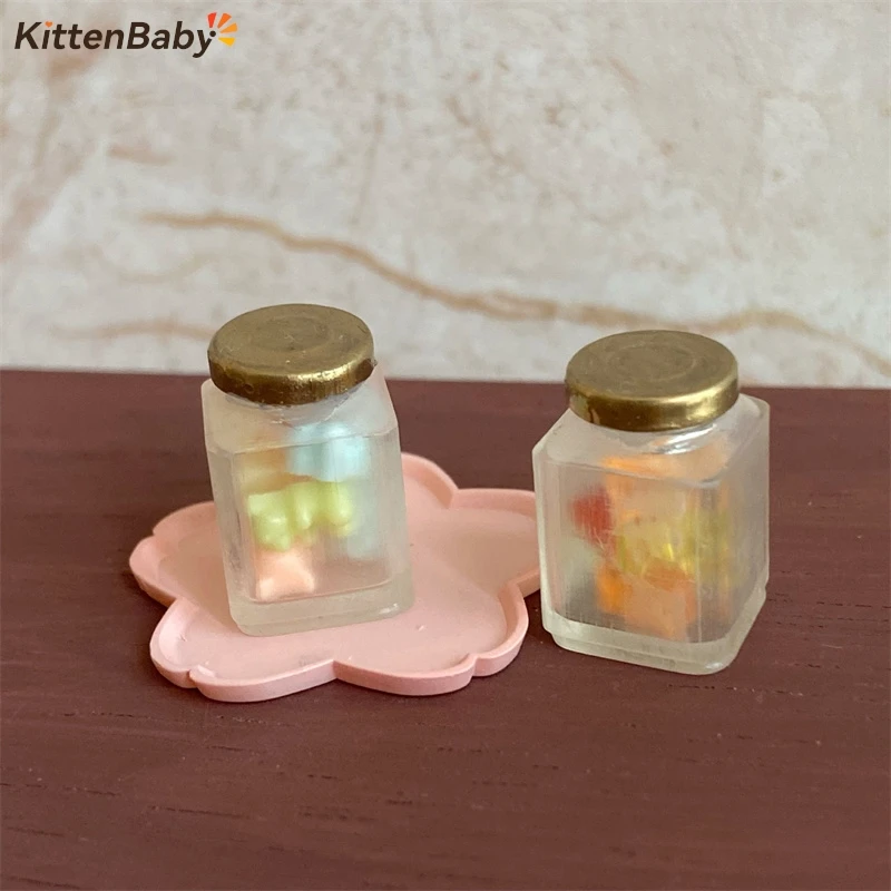 

1Pcs Dollhouse Mini Simulation Food Toy Colored Gummie Candy Jar Pretend Play Kitchen Toy Accessories Girls Toy Ornaments