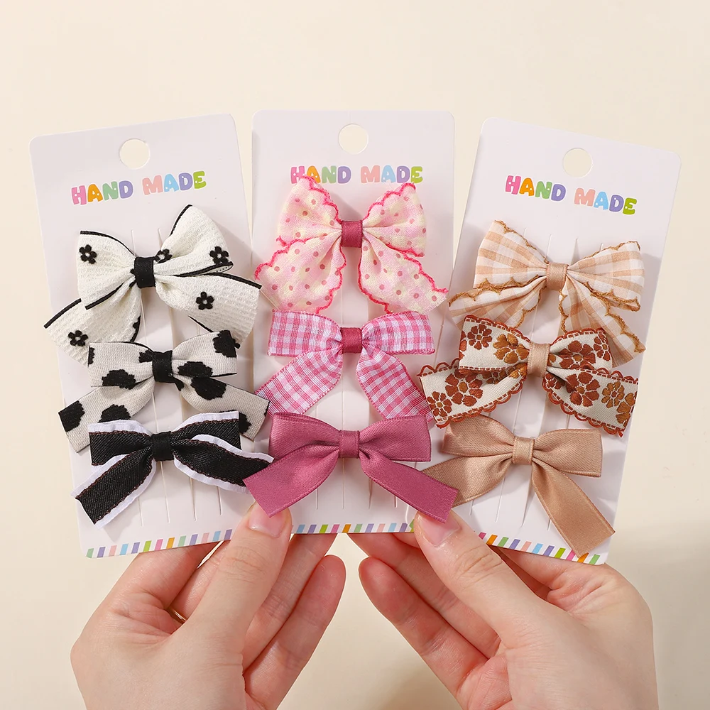 

3Pcs/Set Ins Sweet Cute Bows Hair Clip Fresh Printing Flower Checkered Hairgripes Lace for Girls Striped Yarn Barrette Gifts