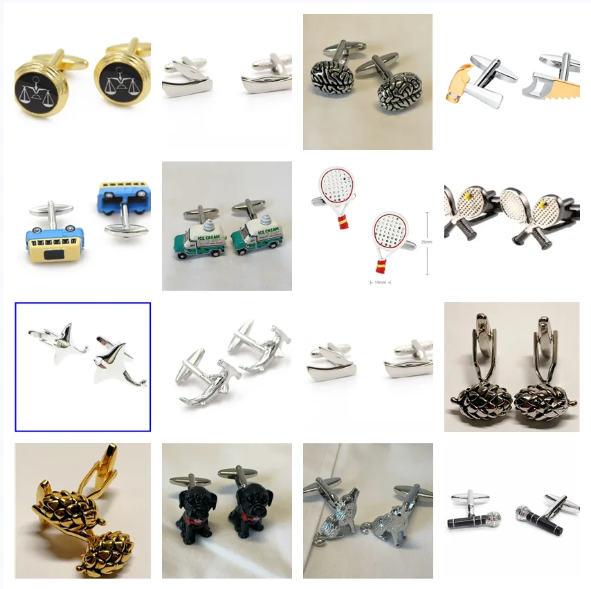 Brass Cufflinks Balance PCB Tennis Wolf Dog Bus Microphone Manta Ray Fish Hammerhead Shark Hammer Pinecone Brain Cuff Links