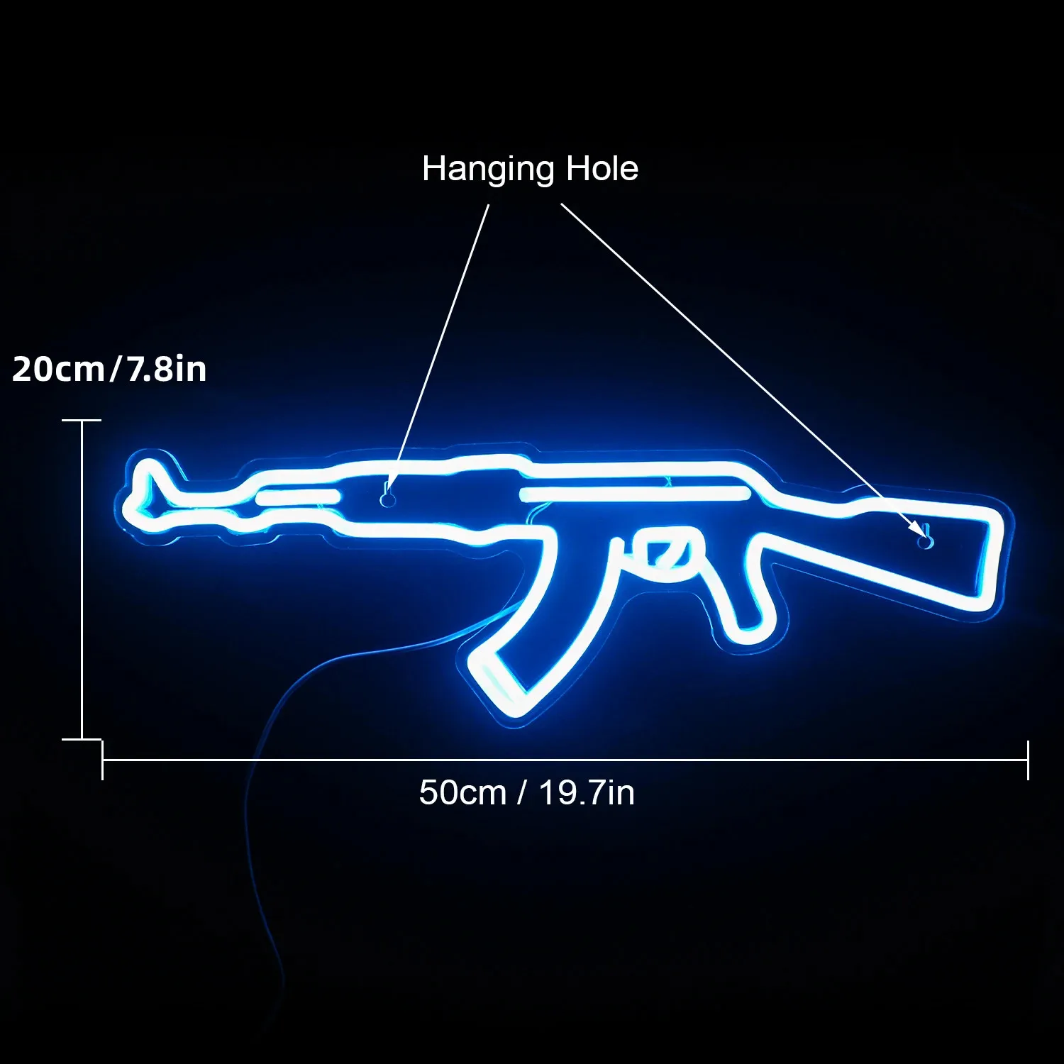  AK 47 Super Cool Gun LED Room Wall Decor USB Powered With Switch Hanging Acrylic For Gaming Lighting Game Room Bedroom Decor 