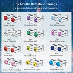 Stainless Steel Round Birthstones Stud Earrings for Women Girl Birthday Jewelry Gift Simple Unisex High Quality Jewelry Gifts