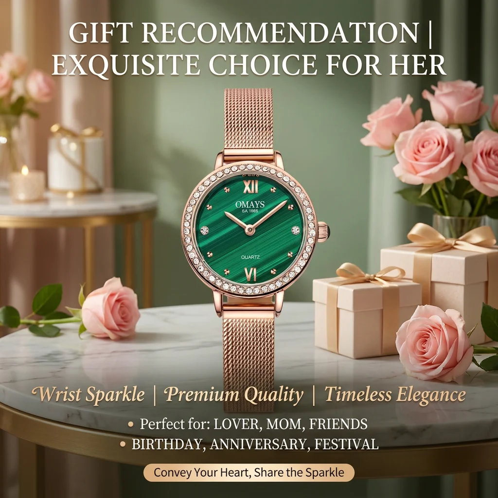 4pcs Gift Box Set Women's Green Dial Alloy Strap Fashion Jewelry Details Quartz Watch Gift Box Set for Party Holiday