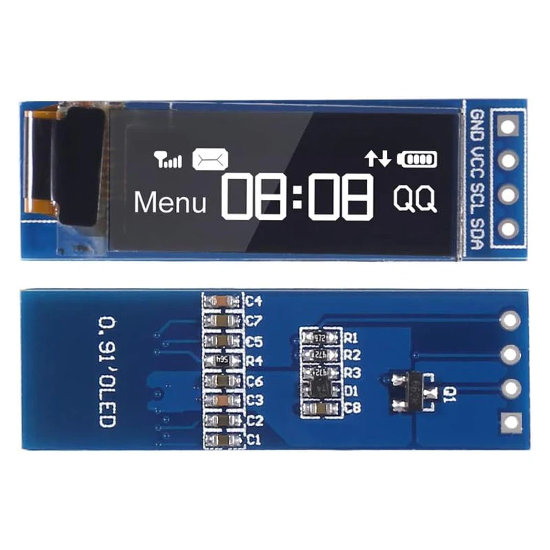 0.91inch I2C OLED Display Module I2C SSD1306 OLED Display Module White / BLUE I2C OLED Screen Driver DC 3.3V~5V for Arduino