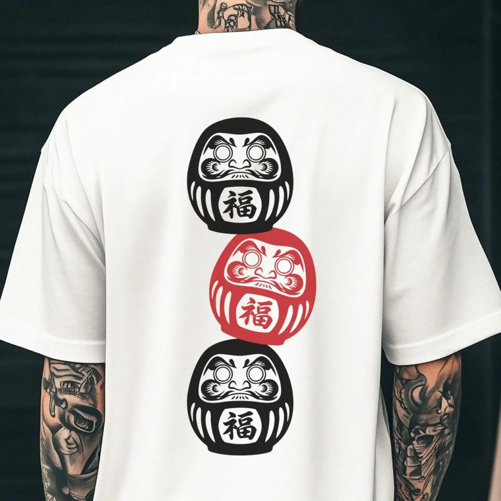 Japanese Daruma Doll T shirt Good Luck Traditional Zen Buddhism Casual Tops For Japan Culture Lovers vintage Washed Comfortable