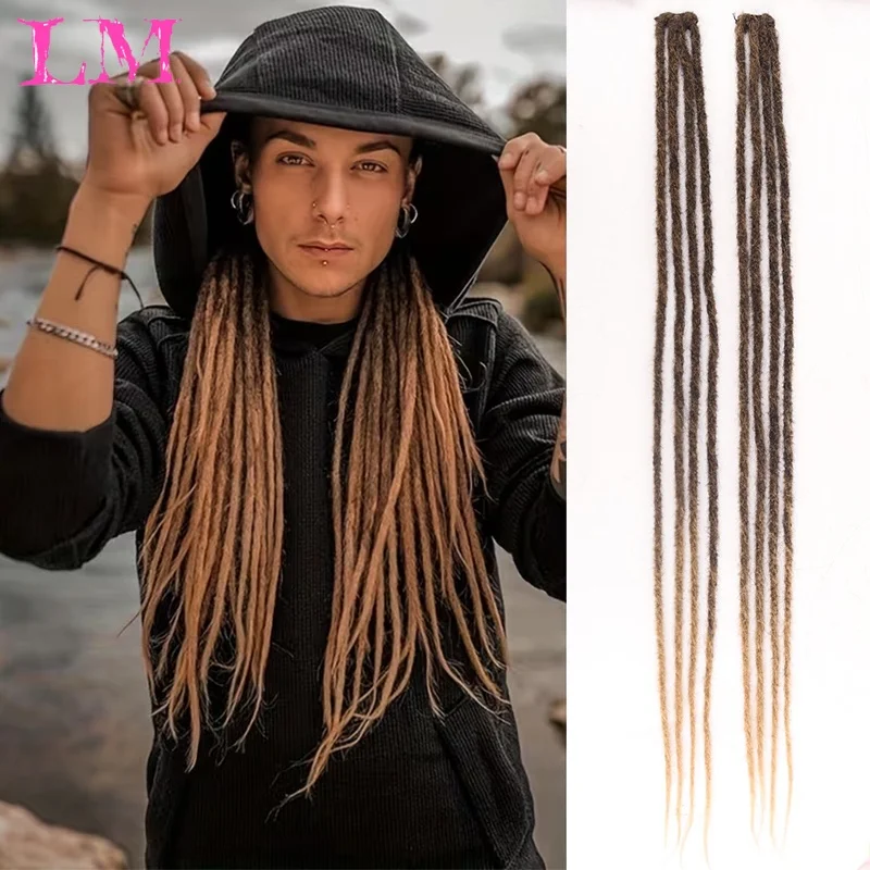LM 2 Pieces of 24 Inch Clip-In Dreadlock Extensions Synthetic Handmade Single Locs Braids for Men Hip Hop Street Styling