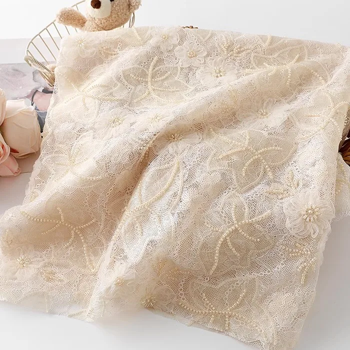 

1yard lace tissus Heavy Industry Maple Leaf Bead Tube fabric Cheongsam dress, wedding dress, designer fabric for patchwork