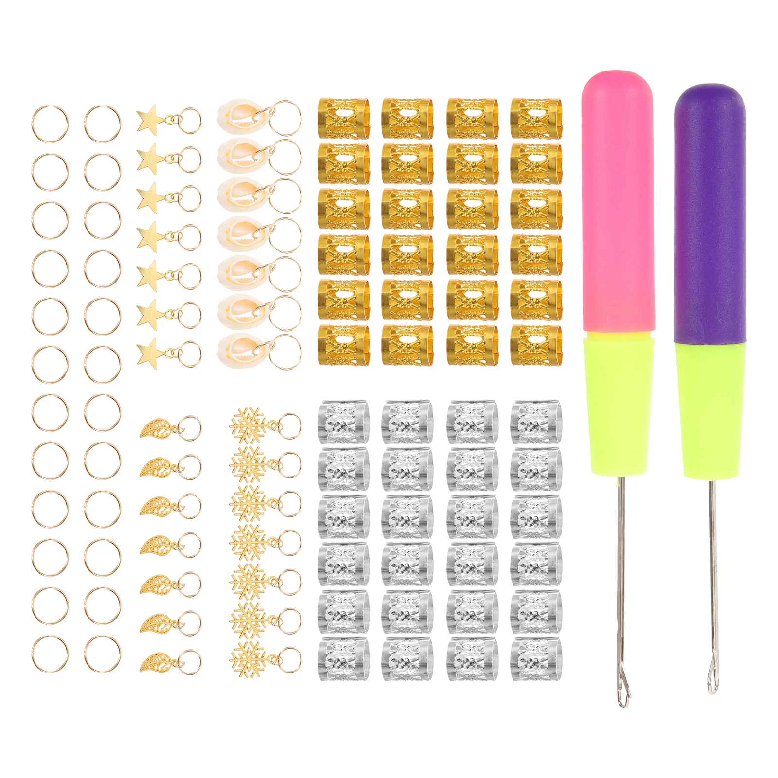 

82 Set Crochet Hooks Rings Braids Jewelry Pentagram Beads Leaves Snowflakes Stars Hair Rings Adjust Easy