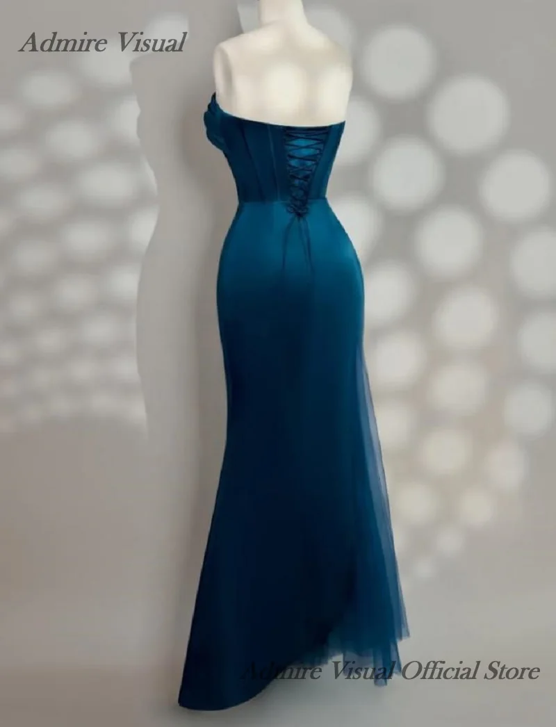 비주얼 롱 프롬 드레스, 머메이드 보트 스트랩리스 슬리브리스, 스플릿 디자인의 우아한 특별한 날 드레스