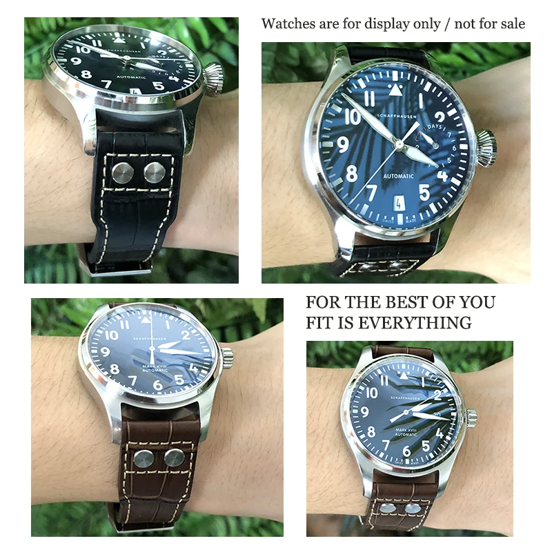 レザーウォッチバンド,20mm,21mm,22mm,iwc Sportfino用リベット付き,大型パイロットウォッチ,spitfireトップガン,ブラウン,本物の牛革ストラップ