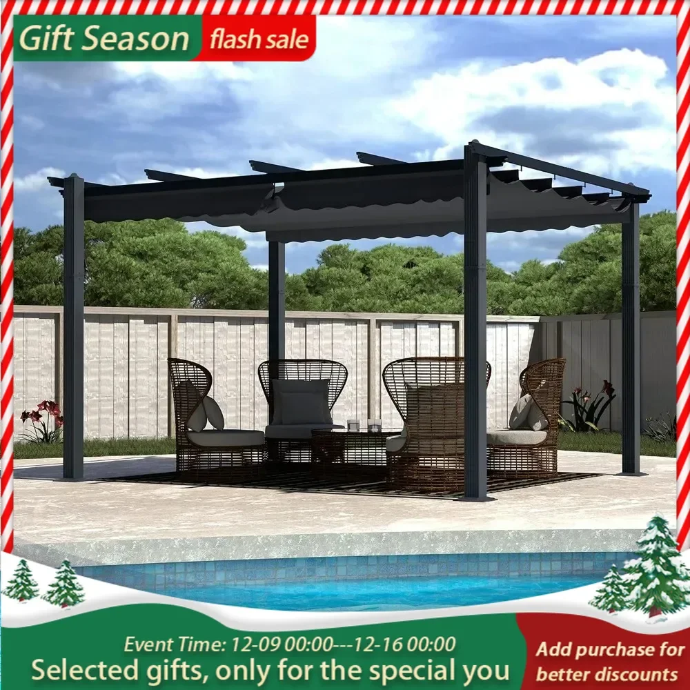 10x13ft Pergola, Metal Pergola w/Thicker Post & Upgraded Retractable Pergola Canopy, Heavy-Duty Aluminum Pergolas