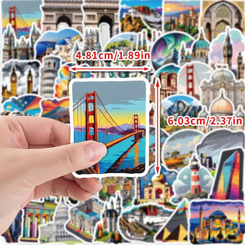 50PCS World Landmark Spot Graffiti Sticker Water Cup Waterproof Decorative Sticker Creative Stationery Sticker