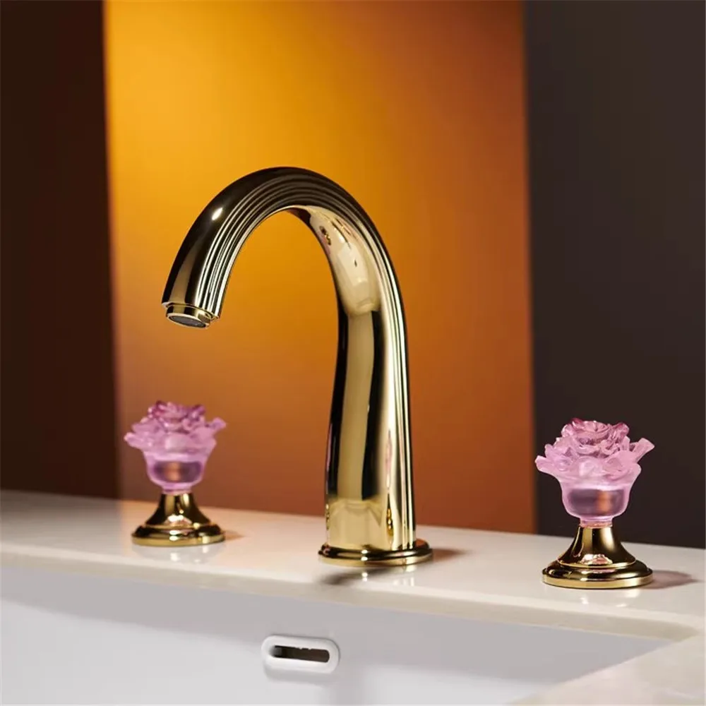 

Creative Rose Bathroom faucet widespread Gold Basin faucet Lavotory Tap luxury Basin Mixer Hot And Cold shower room sink Faucet